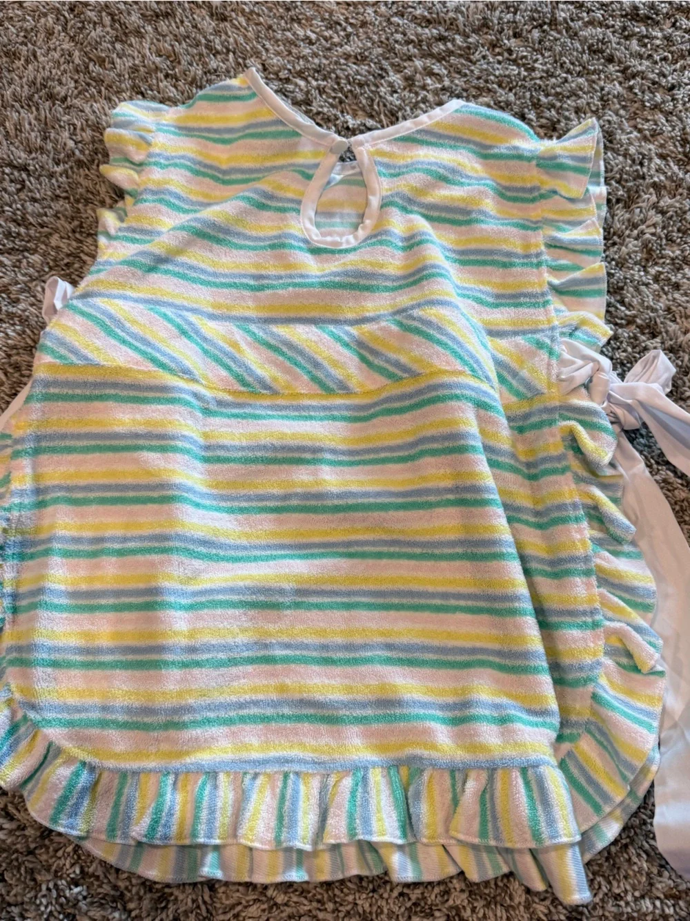 Striped Pastel Tie-Shoulder Kids Cover-Up - top Yellow, Green & Blue